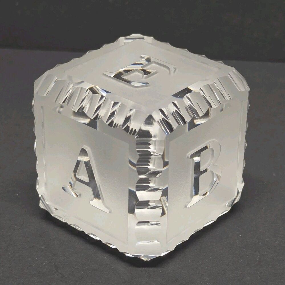 Vintage Waterford Crystal ABC Baby Alphabet Block Frost Paperweight Old Version